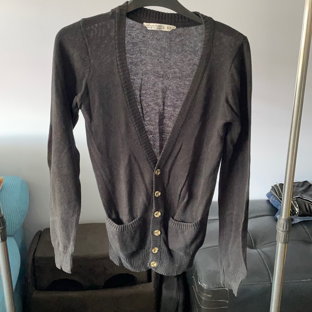 Black Bluenotes Knit Button Up Cardigan